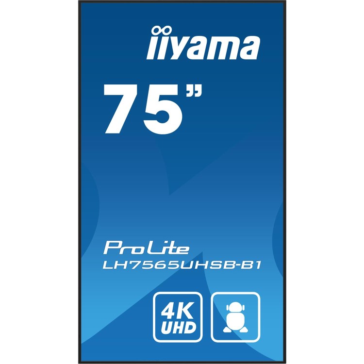 Refurbished iiyama LH7565UHSB-B1 Signage Display Kiosk design 189.2 cm 74.5" LED Wi-Fi 800 cd/m² 4K Ultra HD Black Built-in processor Android 11 24/7