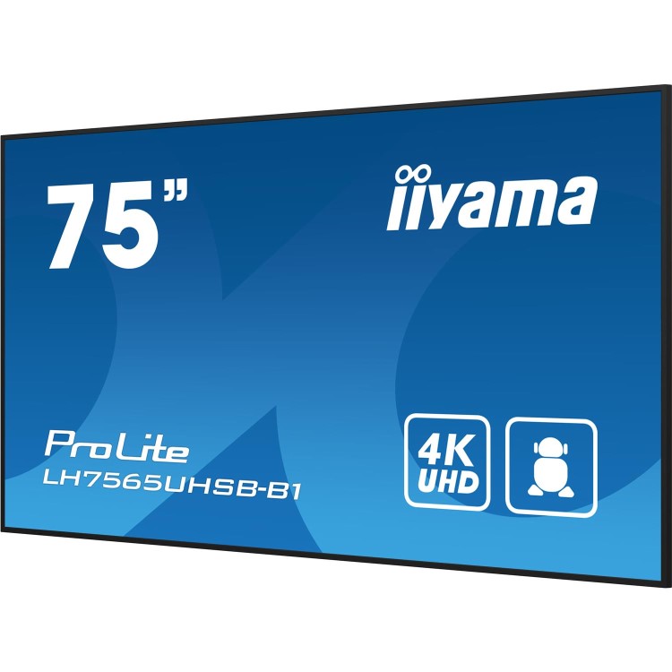Refurbished iiyama LH7565UHSB-B1 Signage Display Kiosk design 189.2 cm 74.5" LED Wi-Fi 800 cd/m² 4K Ultra HD Black Built-in processor Android 11 24/7