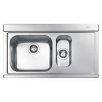 GRADE A1 - Smeg LI915ND Iris 90cm Stainless Steel 1.5 Bowl Single Right Hand Drainer Inset Sink With Black Glass Chopping Boards