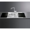 Smeg LI915ND Iris 90cm Stainless Steel 1.5 Bowl Single Right Hand Drainer Inset Sink With Black Glass Chopping Boards