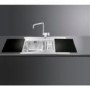 GRADE A1 - Smeg LI915ND Iris 90cm Stainless Steel 1.5 Bowl Single Right Hand Drainer Inset Sink With Black Glass Chopping Boards