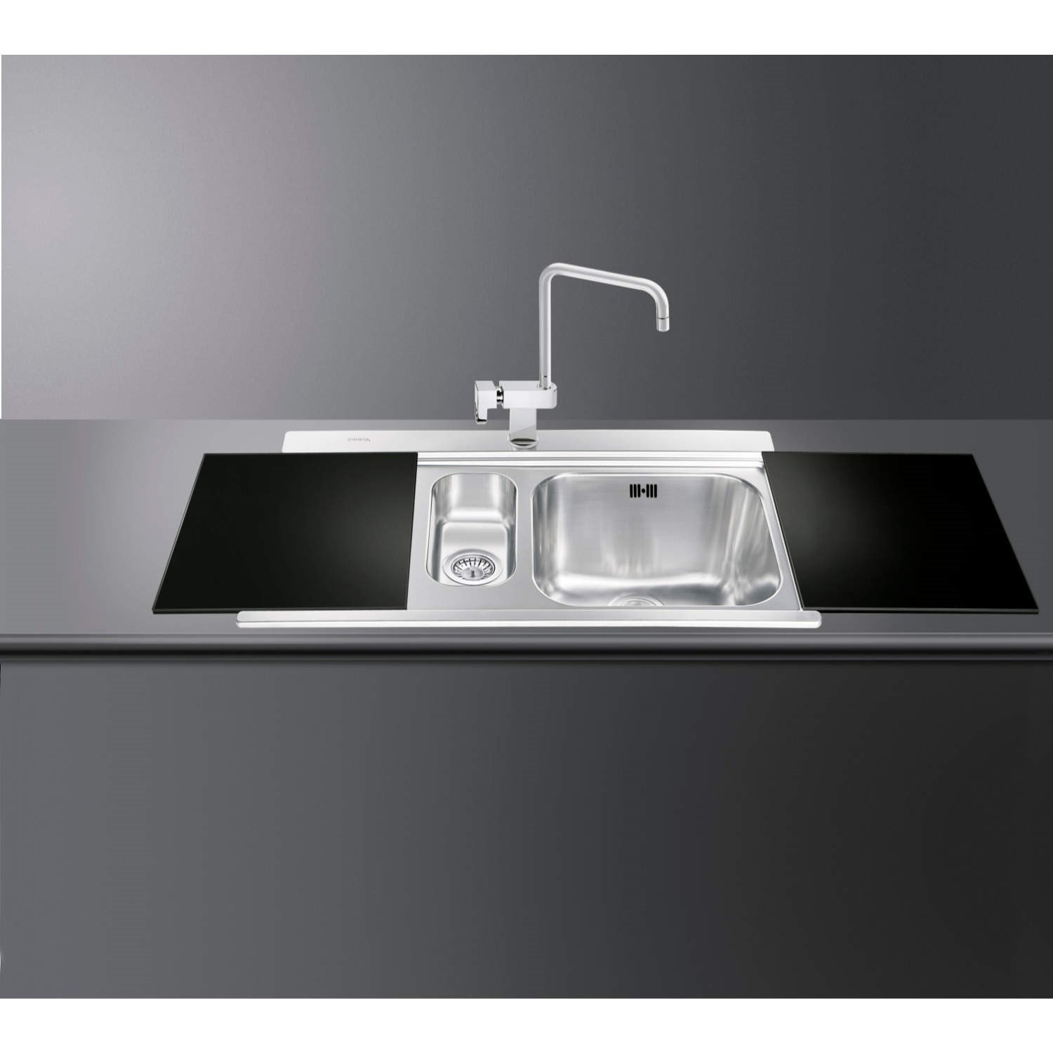 Smeg Li915ns Iris 90cm Stainless Steel 1 5 Bowl Single Left Hand Drainer Inset Sink With Black Glass Chopping Boards Appliances Direct - Double Bowl Single Drainer Inset Sink Smeg Li915ns Iris 90cm Stainless Steel 1 5 Bowl Single Left Hand Drainer Inset Sink With Black Glass Chopping Boards Appliances Direct - Double Bowl Single Drainer Inset Sink