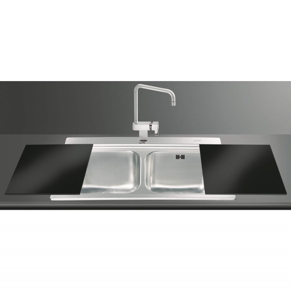 Smeg LI92N Iris 90cm Stainless Steel Double Bowl Inset Sink With Black