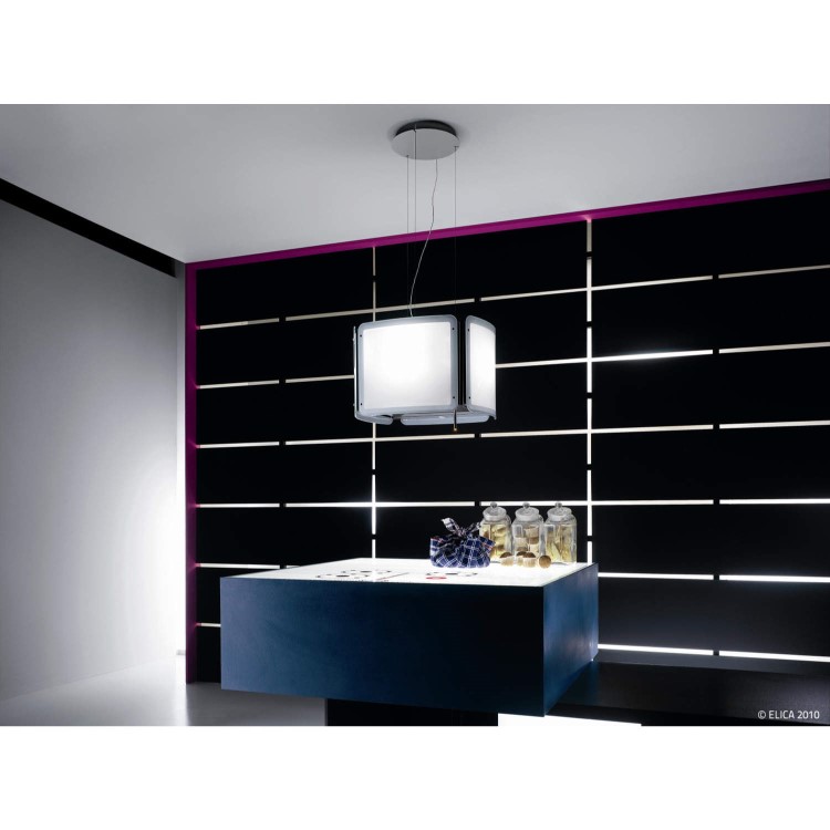 Elica LIGHTCUBEISLAND Light Cube Decorative Stainless Steel And White Glass 55cm Island Cooker Hood
