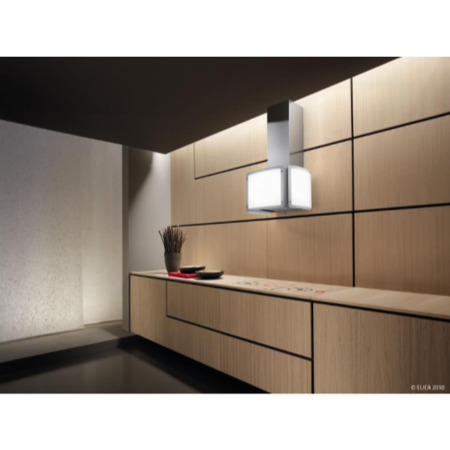 Elica LIGHT_CUBE Light Cube Decorative 55cm Chimney Hood in Stainless Steel & White Glass