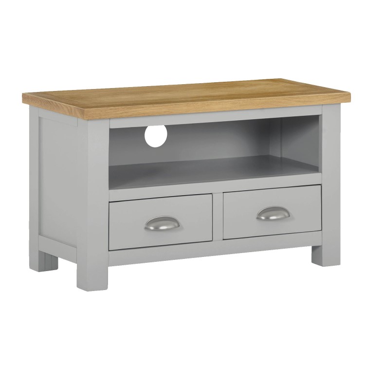 Linden Grey Farmhouse TV Unit Stand with Light Oak Top