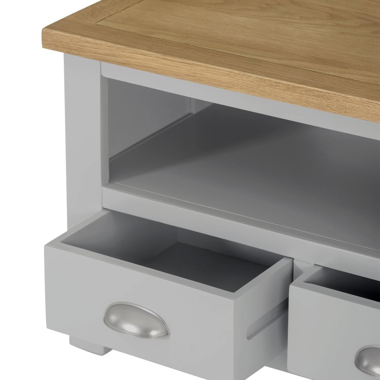 Linden Grey Farmhouse TV Unit Stand with Light Oak Top