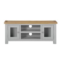 Linden Large Grey TV Unit with Two Tone Oak Top & Storage - TV's up to 45