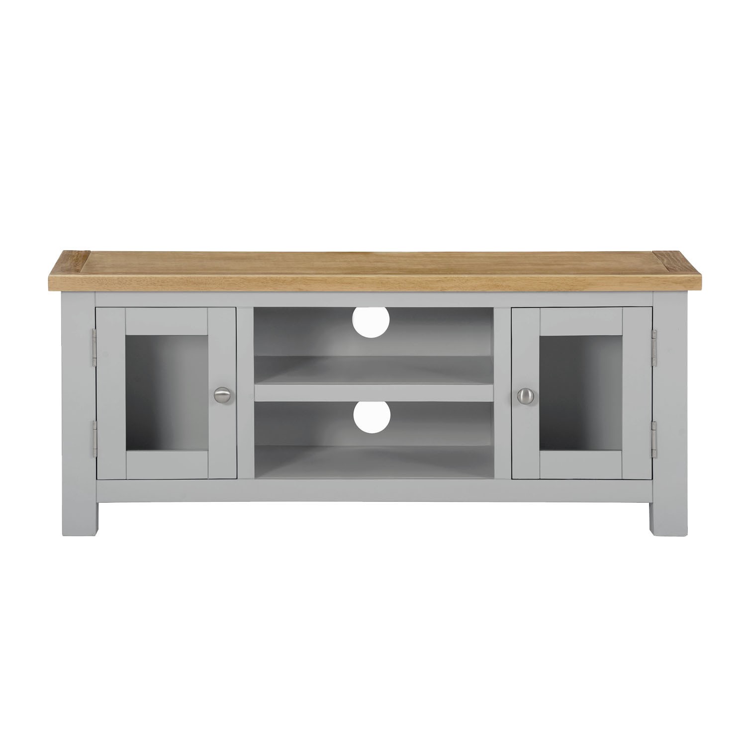 Linden Large Grey TV Unit with Two Tone Oak Top & Storage TV's up to