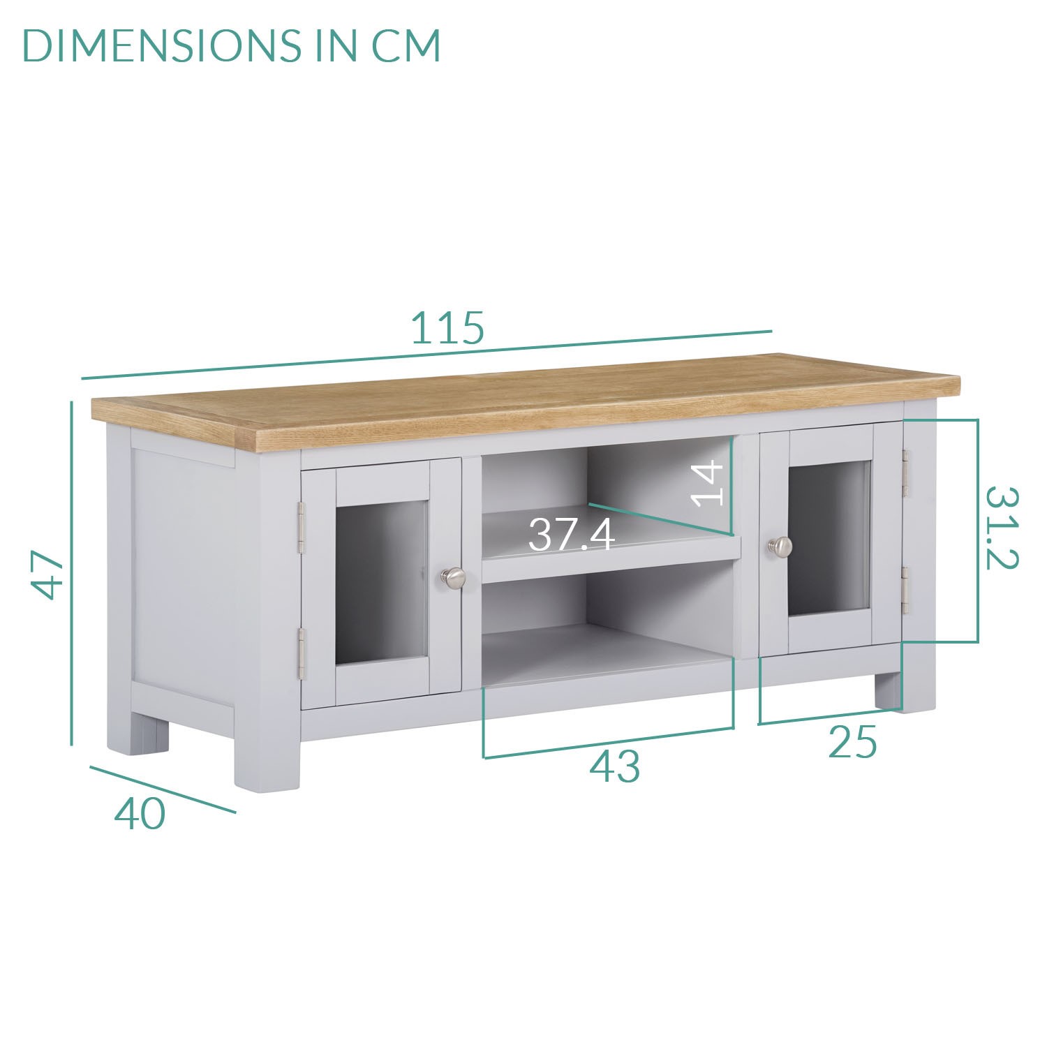 Linden Large Grey TV Unit with Two Tone Oak Top & Storage TV's up to