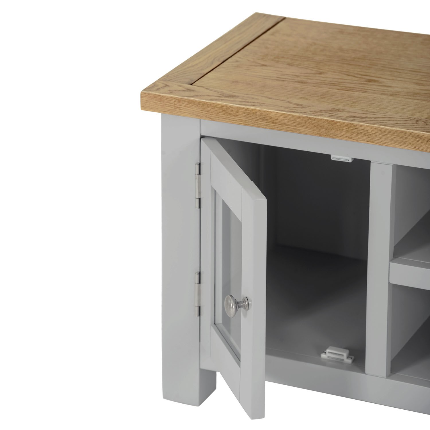 Linden Large Grey TV Unit with Two Tone Oak Top & Storage TV's up to