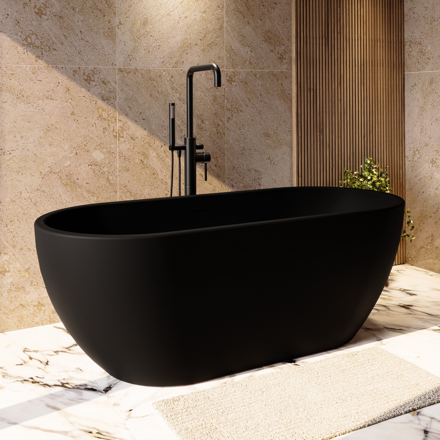 Lisbon Black Matt Freestanding Double Ended Bath 1650 X 750Mm