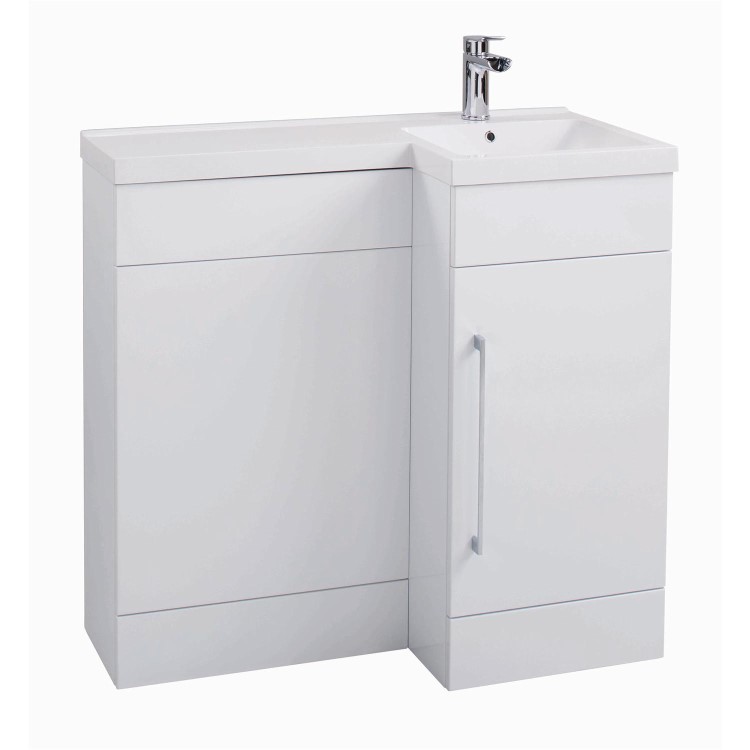 White L-Shaped Mid Edge Basin & WC Unit Right Hand - W900 x H860mm