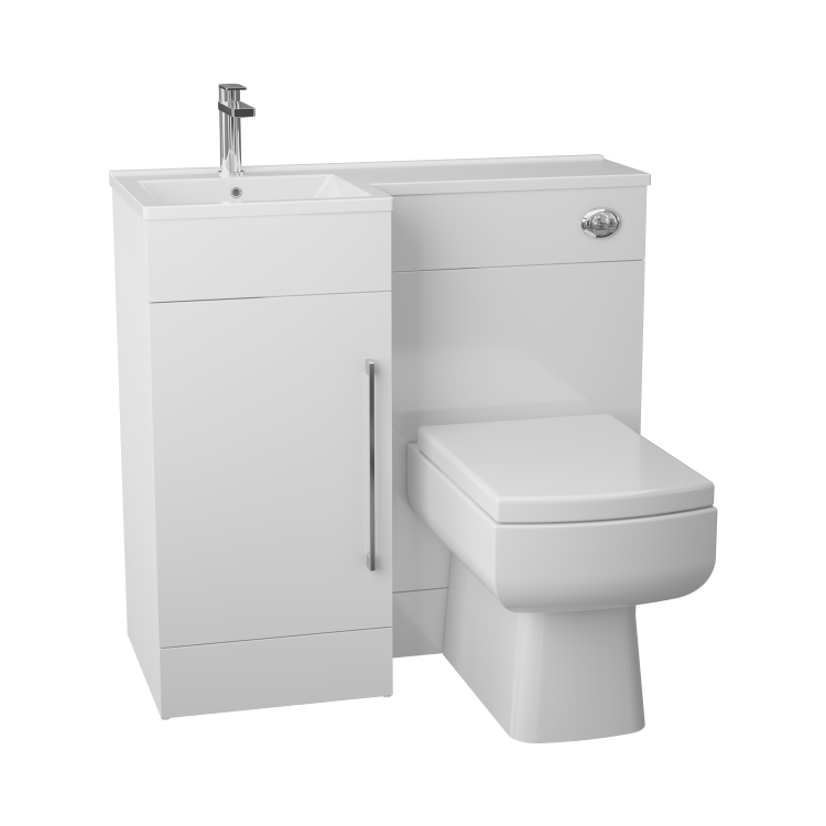 White L-Shaped Thin Edge Basin & WC Unit Right Hand - W900 x H860mm