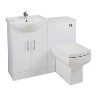White Bathroom Vanity Unit with Basin & Square Toilet