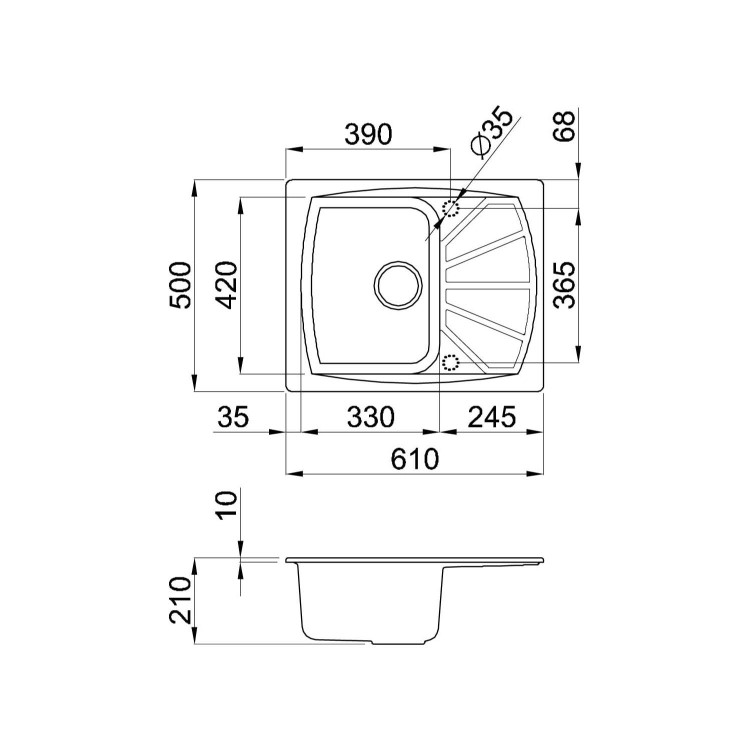 Reginox LIVING125-B 1.0 Bowl Regi-Granite Composite Sink With Compact Reversible Drainer Metaltek Bl