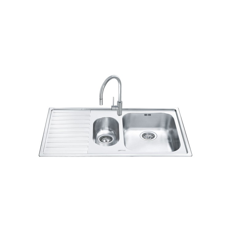 GRADE A2 - Smeg LL102S-2 Alba 1.5 Bowl Inset Stainless Steel Sink With Left Hand Drainer