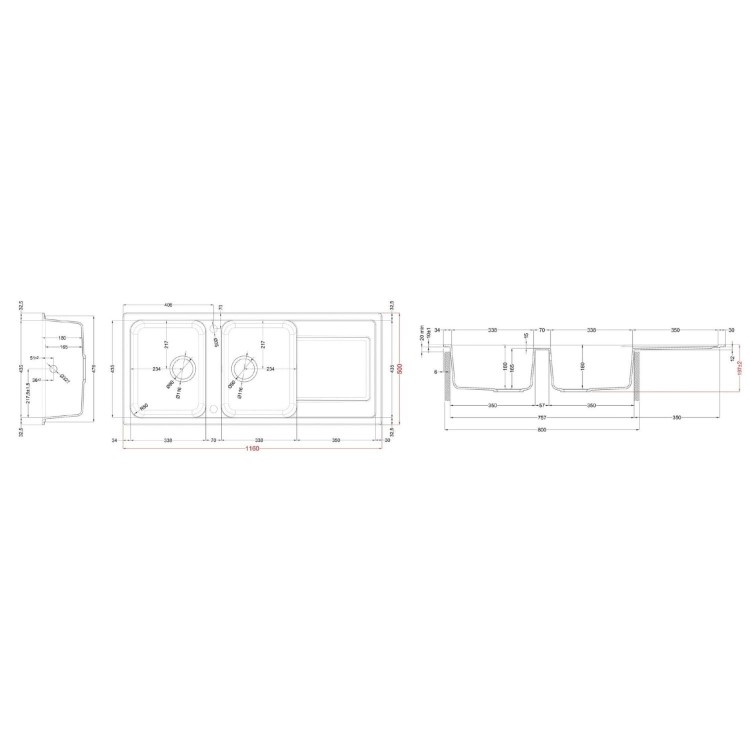 Rangemaster Loa 2 Bowl Inset Granite Kitchen Sink - Pebble