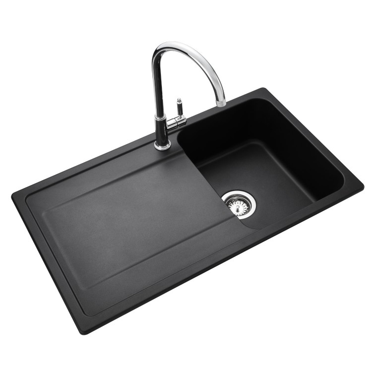 Rangemaster Loa Single Bowl Inset Granite Kitchen Sink - Black