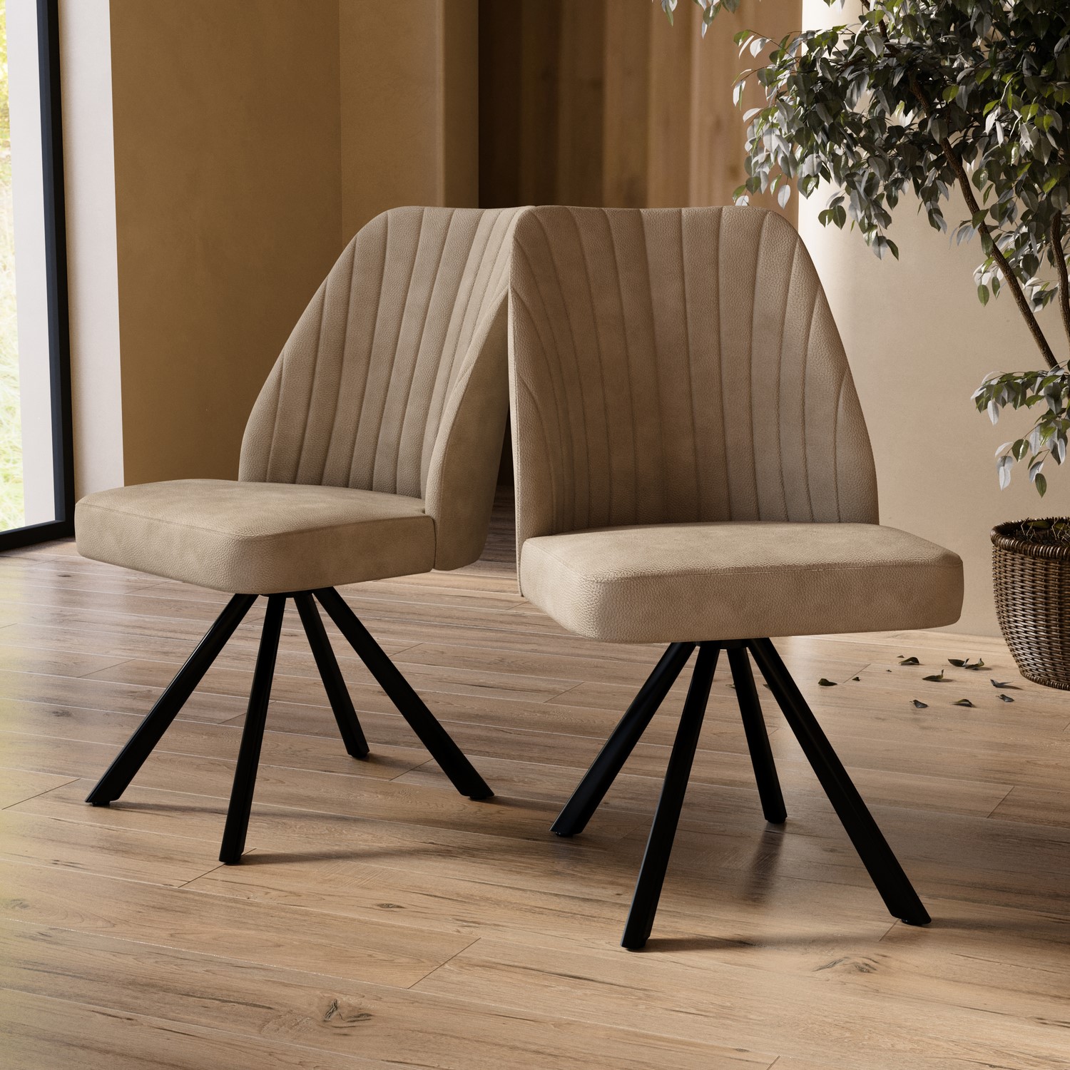 Set of Beige Faux Leather Swivel Dining Chairs Logan LOG033