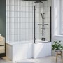 Lomax L Shape 1450mm 6mm Matt Black Bath Screen with Towel Rail