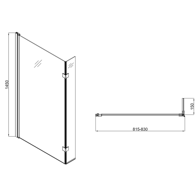 Lomax L Shape 1450mm 6mm Matt Black Bath Screen