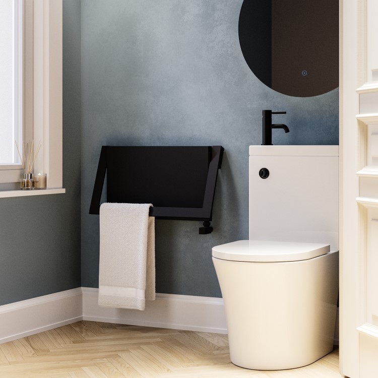 Black Horizontal Panel Radiator with Towel Bar 320 x 600mm - Lomas