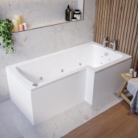 L Shape Whirlpool Spa Shower Bath, Right Hand 1700 x 850mm - Lomax L Shape Whirlpool Spa Shower Bath, Right Hand 1700 x 850mm - Lomax