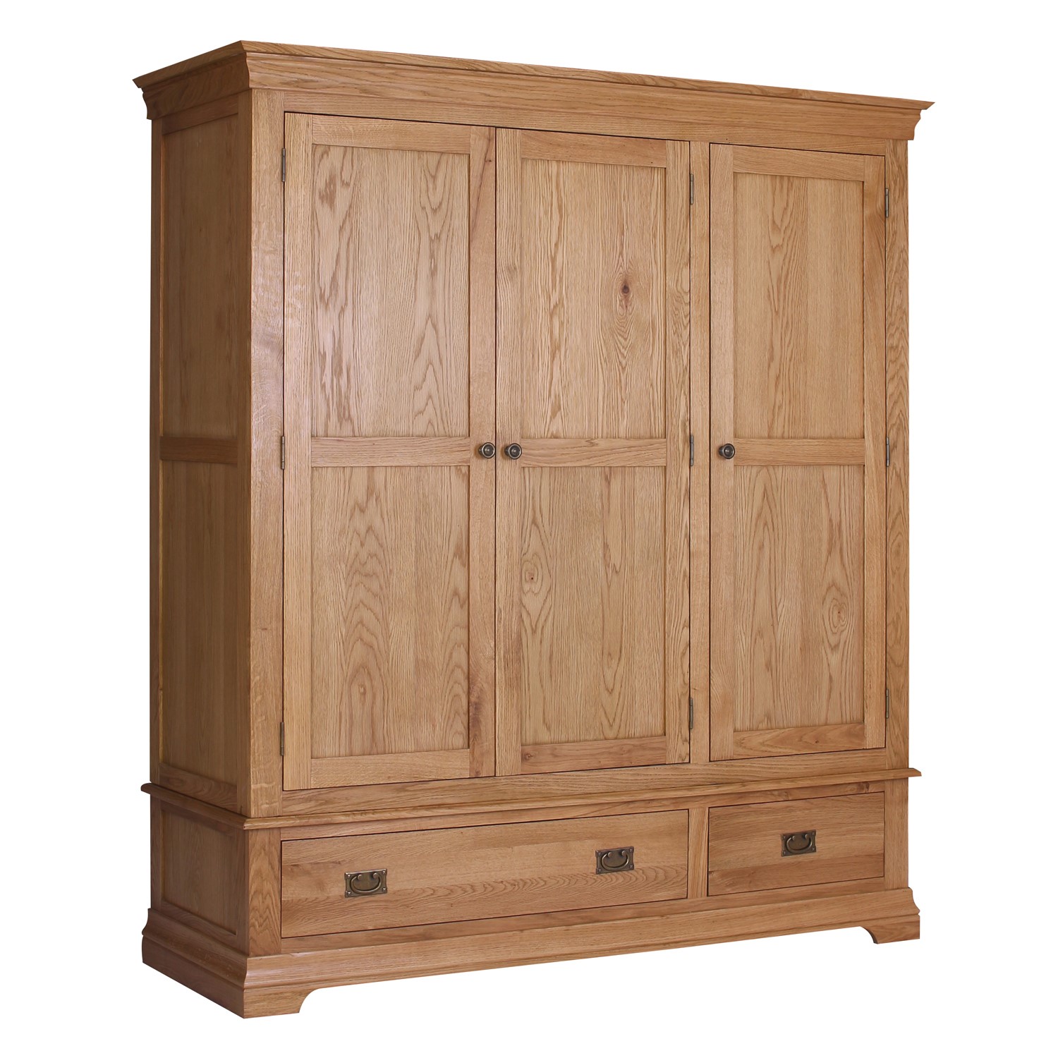 Oak 3 Door Triple Wardrobe 2 Drawer Solid Wood Rustic Bedroom Furniture