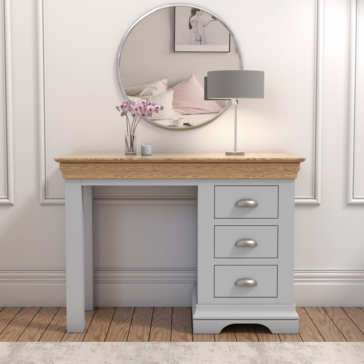 grey and wood dressing table