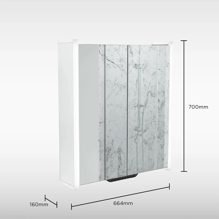 Sensio Luka Double Door Chrome Mirrored Bathroom Cabinet with Lights, Built in Alexa and Bluetooth 660 x 700mm