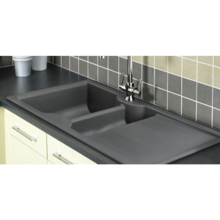 Rangemaster LU9852GM Lunar 985x508 1.5 Bowl Reversible Granite Oatmeal Composite Sink