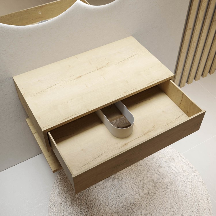 ONLY OPENED - 800mm Wood Effect Wall Hung Countertop Vanity Shelves - Lugo