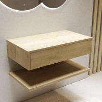 ONLY OPENED - 800mm Wood Effect Wall Hung Countertop Vanity Shelves - Lugo