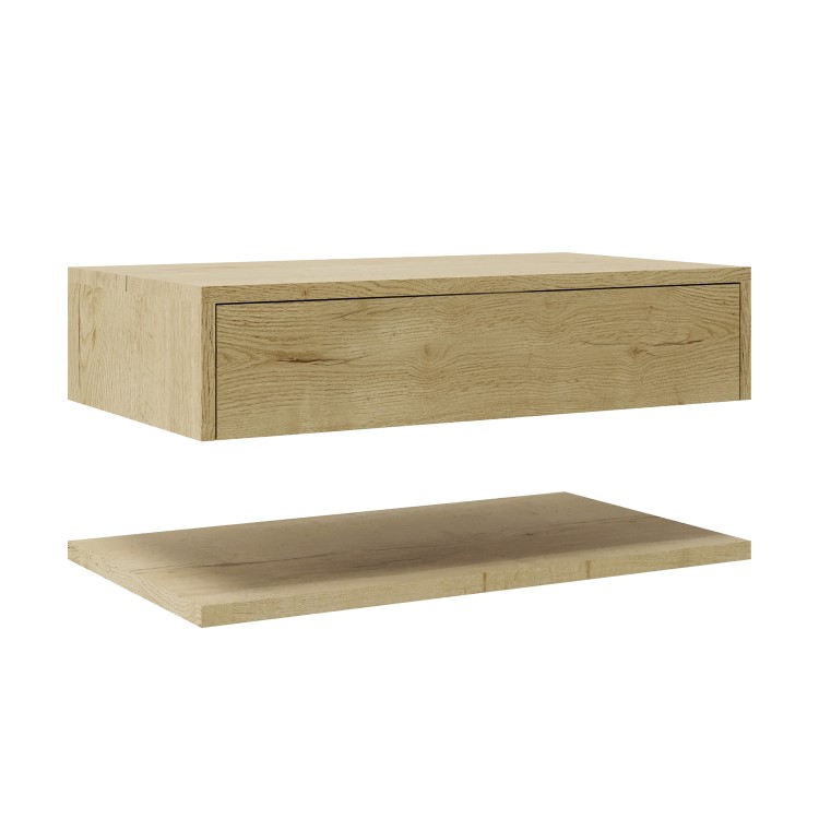 GRADE A1 - 800mm Wood Effect Wall Hung Countertop Vanity Shelves - Lugo