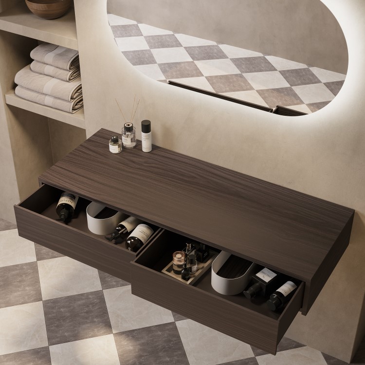 1200mm Walnut Wood Effect Wall Hung Double Countertop Vanity Unit - Lugo