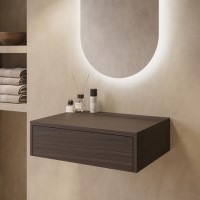 600mm Walnut Wood Effect Wall Hung Countertop Vanity Unit - Lugo