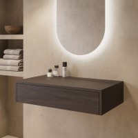 800mm Walnut Wood Effect Wall Hung Countertop Vanity Unit - Lugo
