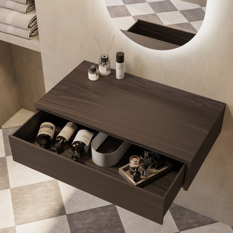 800mm Walnut Wood Effect Wall Hung Countertop Vanity Unit - Lugo