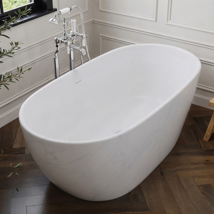 Marble Effect Freestanding Double Ended Bath 1700 x 850mm - Lumo