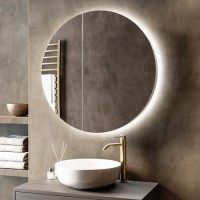 Single Door Round Chrome Heated Bathroom Mirror Cabinet with Lights 800mm - Luna
