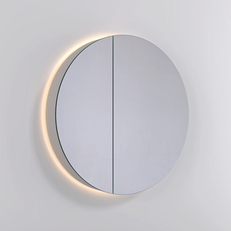 Single Door Round Chrome Heated Bathroom Mirror Cabinet with Lights 800mm - Luna