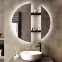LUNAS800 Round Backlit Heated Bathroom Mirror with Lights & Black Shelf 800mm – Luna