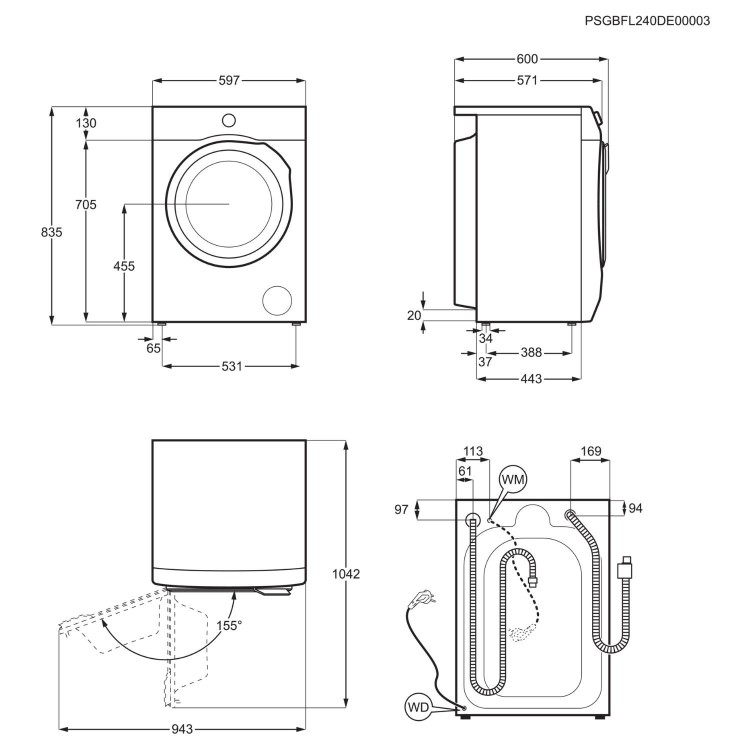 AEG 7000 Series ProSteam&reg; 8kg Wash 5kg Dry 1400rpm Washer Dryer - White