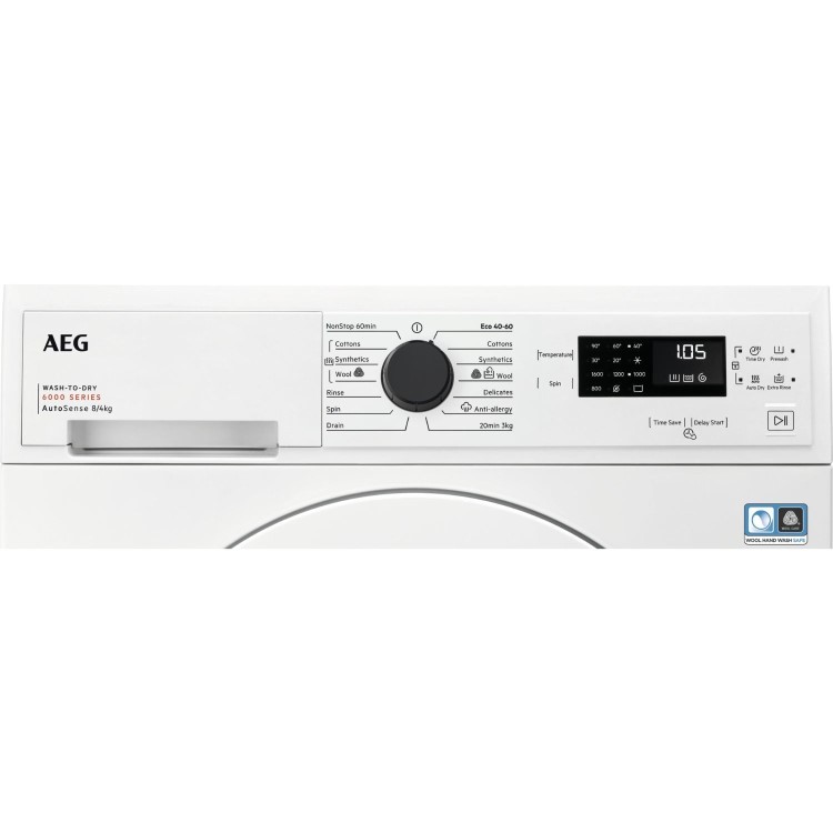 AEG 6000 Series AutoSense&reg; 8kg Wash 4kg Dry 1600rpm Washer Dryer - White