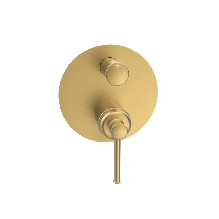 Brushed Brass 2 Outlet Wall Mounted Mixer Shower Set With Hand Shower & Slide Rail Kit - Lyla
