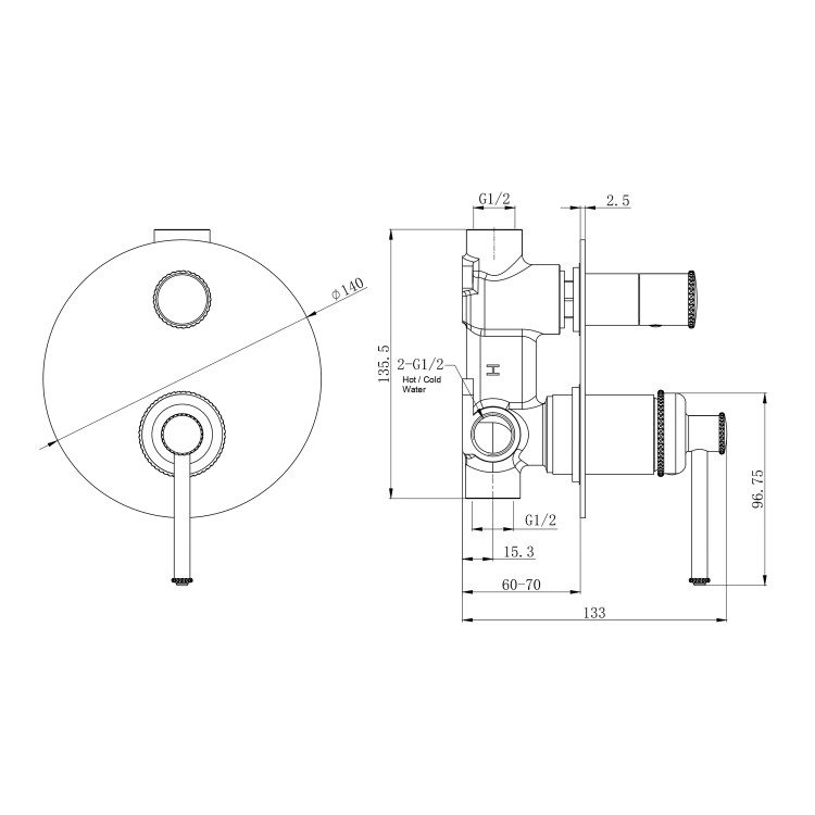 Brushed Brass Traditional 2 Outlet Shower Valve - Lyla