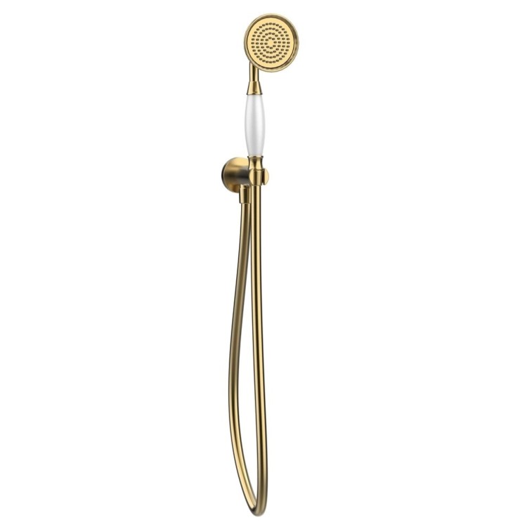 Brushed Brass 2 Outlet Wall Mounted Mixer Shower Set With Hand Shower & Slide Rail Kit - Lyla