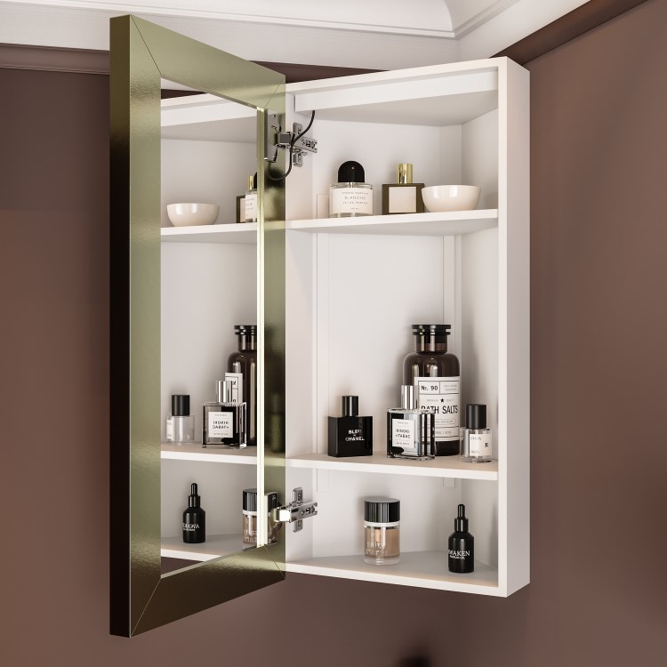 Single Door Corner Brass Bathroom Mirror Cabinet with Lights 300 x 600mm - Lykos