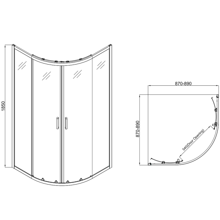 Chrome 4mm Glass Quadrant Shower Enclosure 900mm- Lyra